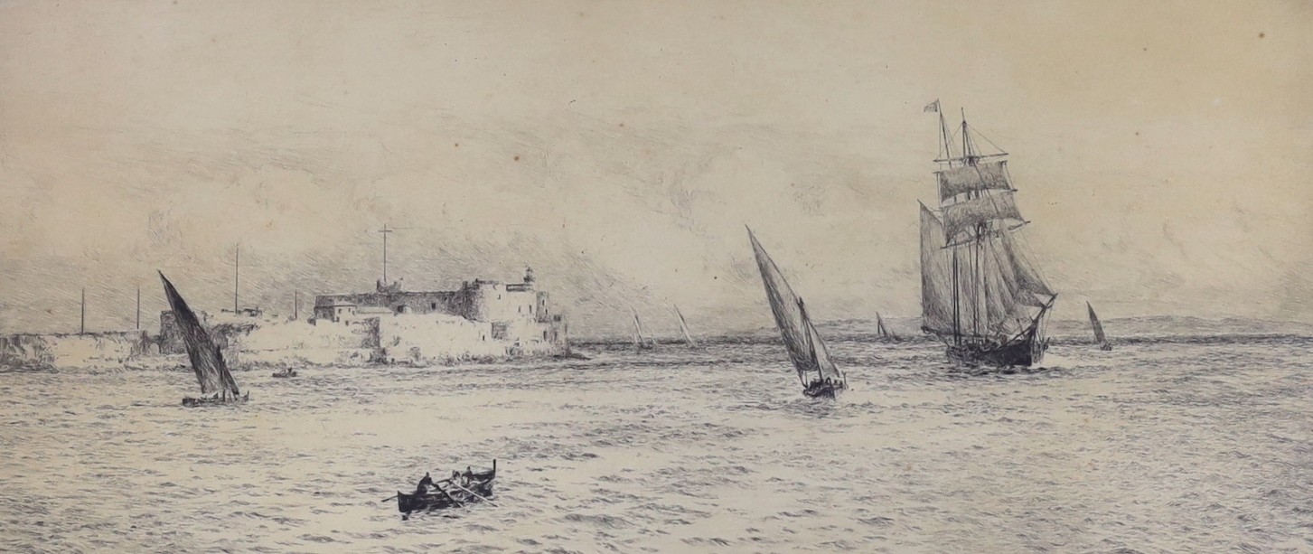 William Lionel Wyllie (1851-1931), drypoint etching, 'Syracuse', signed in pencil, 16 x 37cm